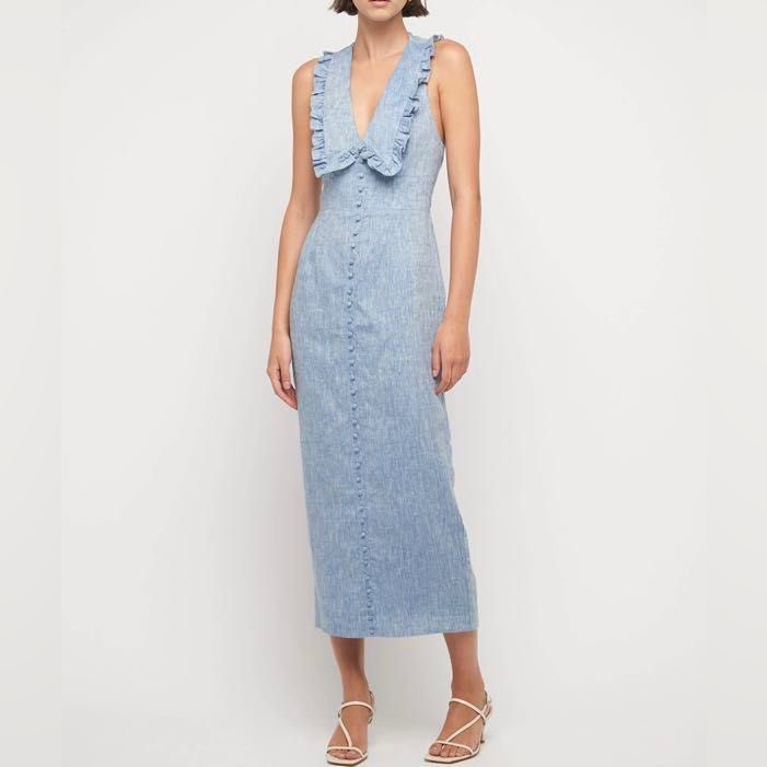 Joslin Studio Ava Halter Linen Midi Dress Us6/Uk10 $675 New!